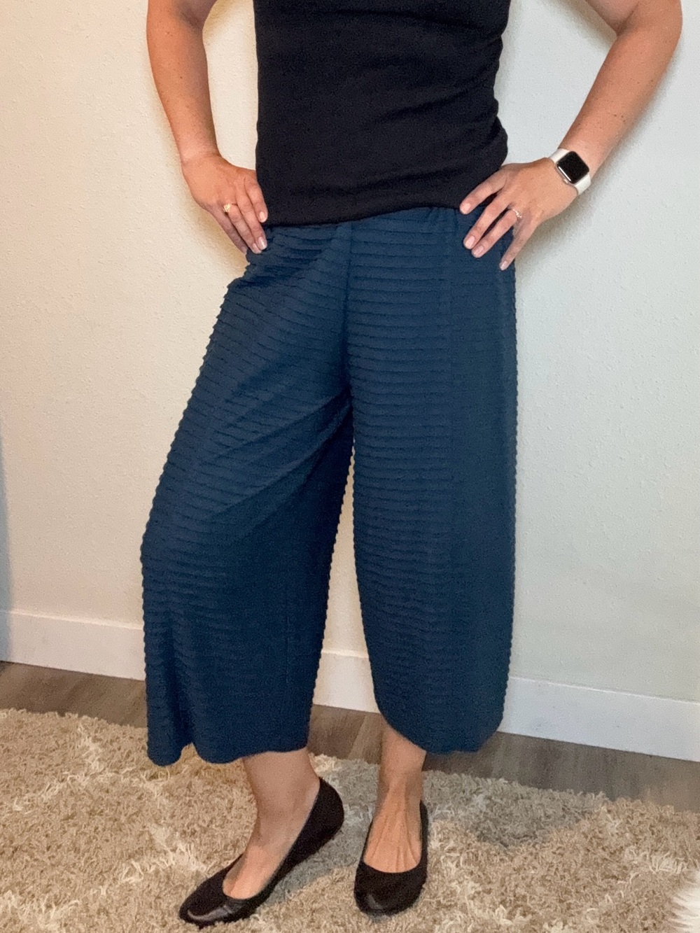 NWT XIAO Ribbed Wide Leg Cropped Pants Teal Oversized size Small